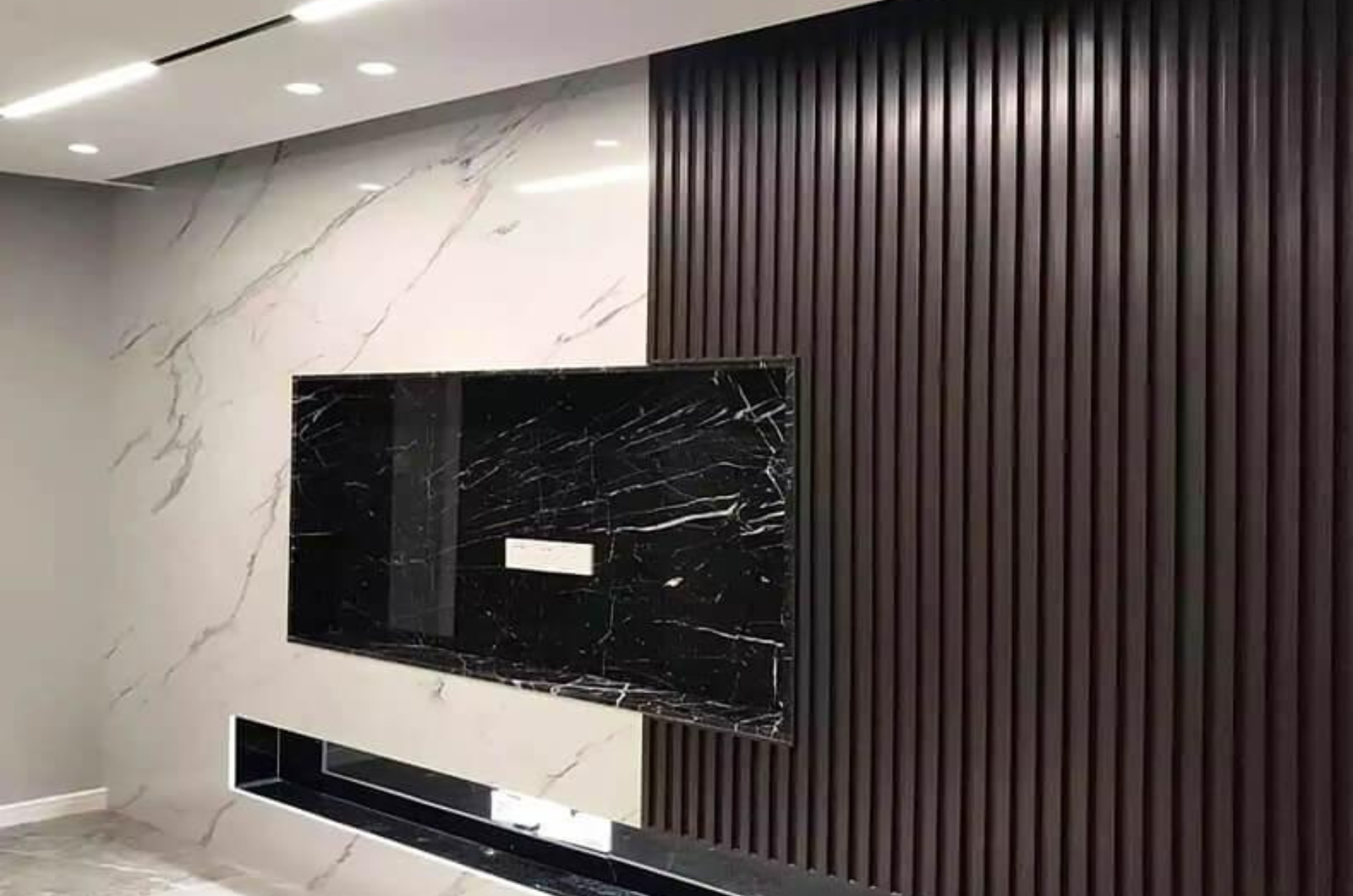 modular walls with louvers and uv marble sheets